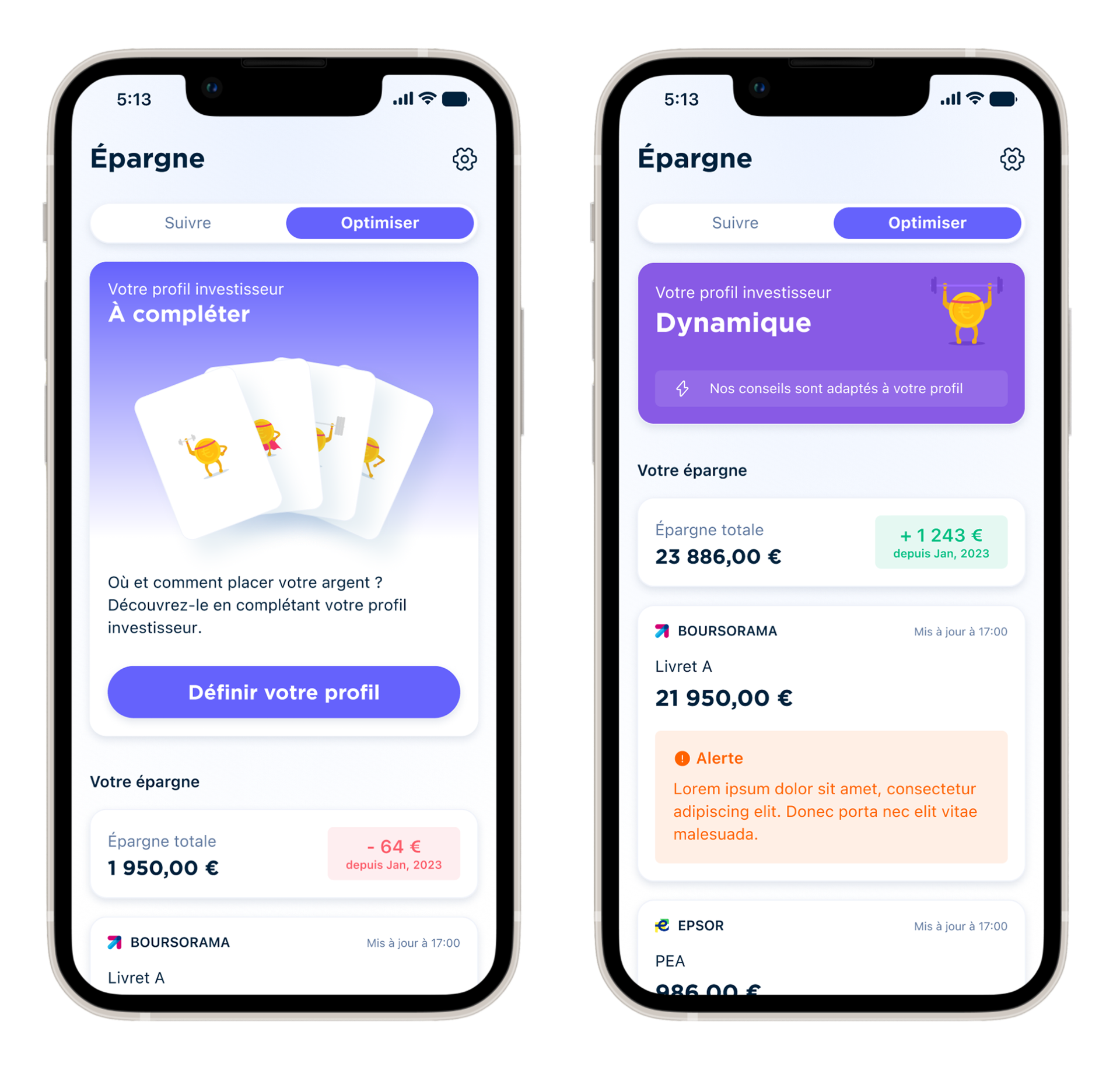 New savings tab design