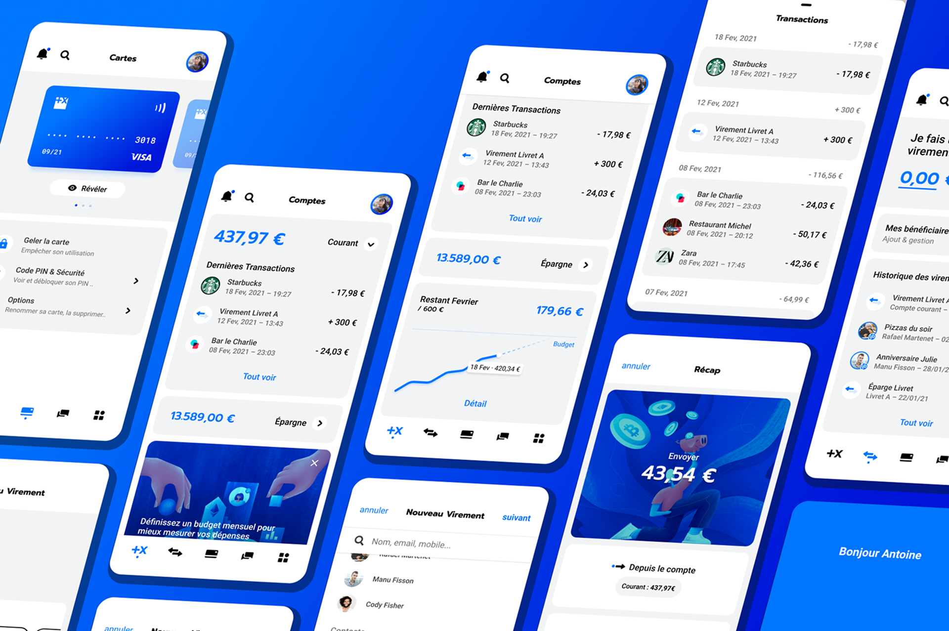 Cover showing a dozen of screens skewed on blue background