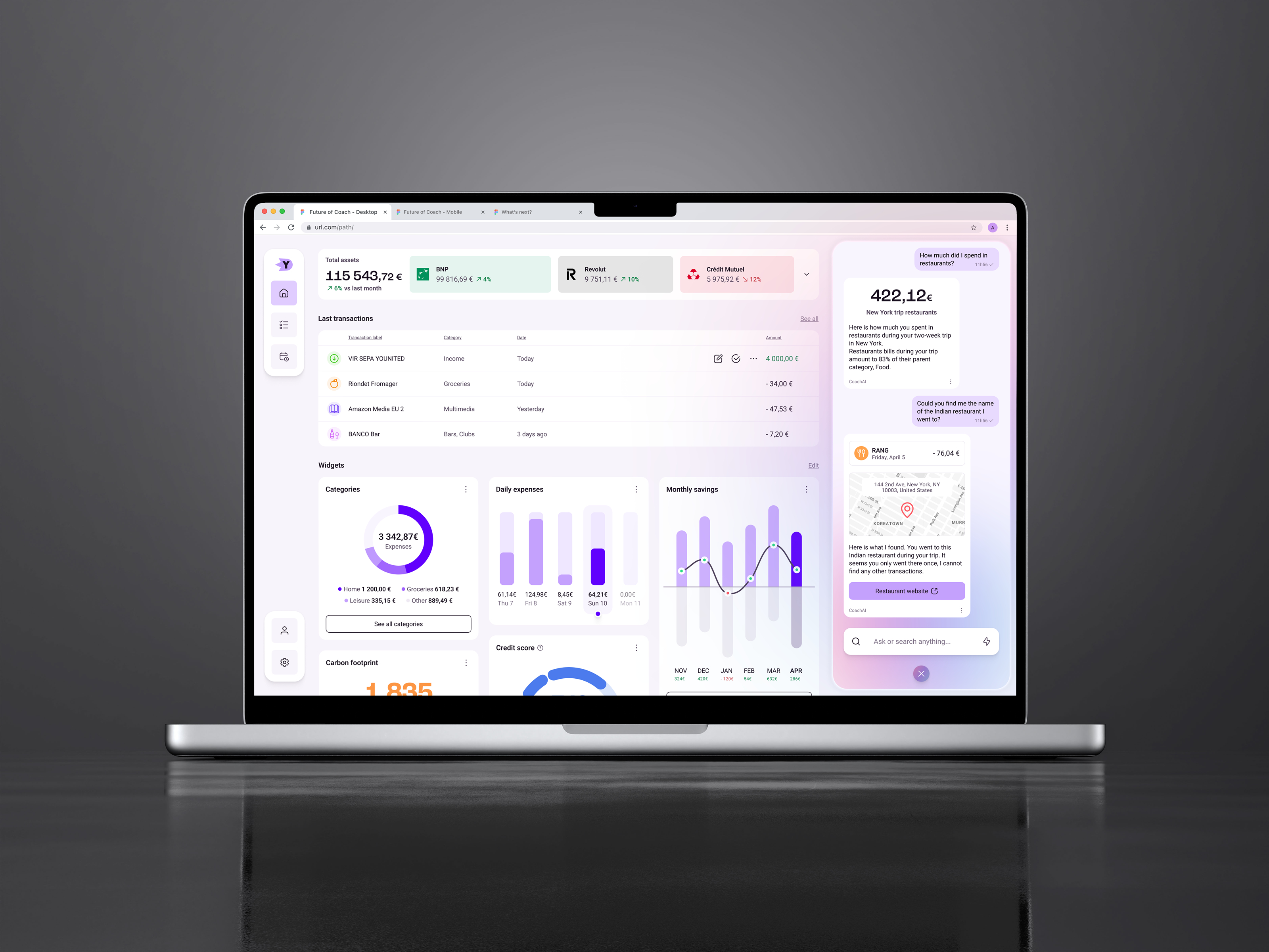 Mockup of the desktop web version of the app