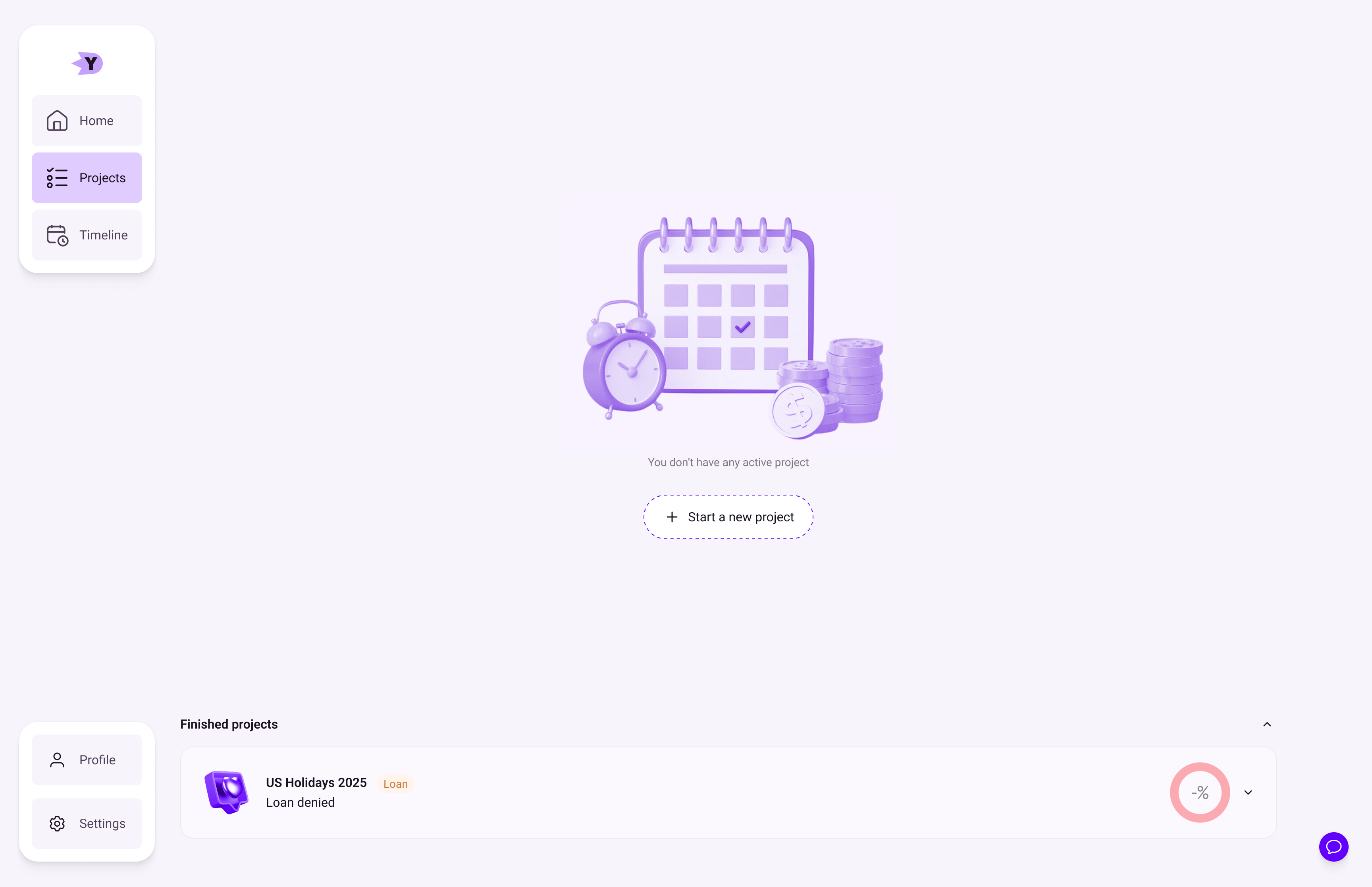Project page, chat closed